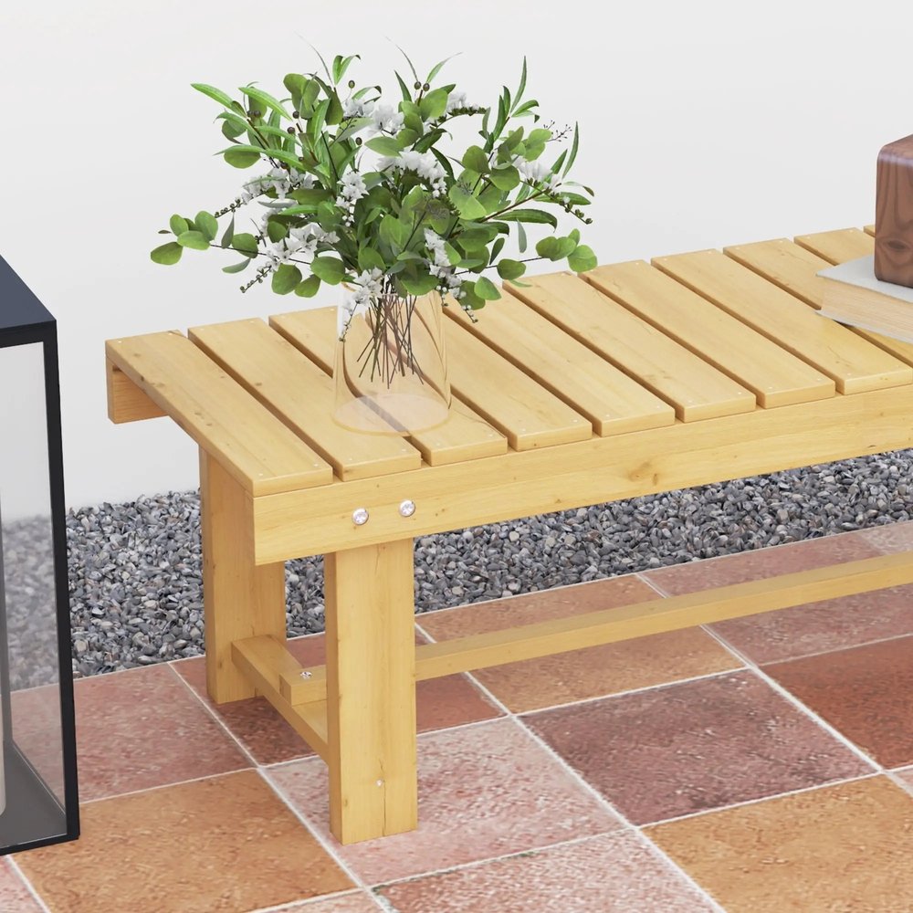 Outsunny 1 Piece 2-seater Outdoor Indoor Wooden Garden Bench Fir Patio Loveseat, 110L x 38W x 35Hcm 7