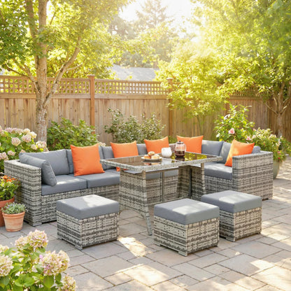 Outsunny 10 Piece Rattan Garden Furniture Set, 3 Corner Sofas with 3 Chairs, 3 Stools and Coffee Table, Outdoor Patio Furniture