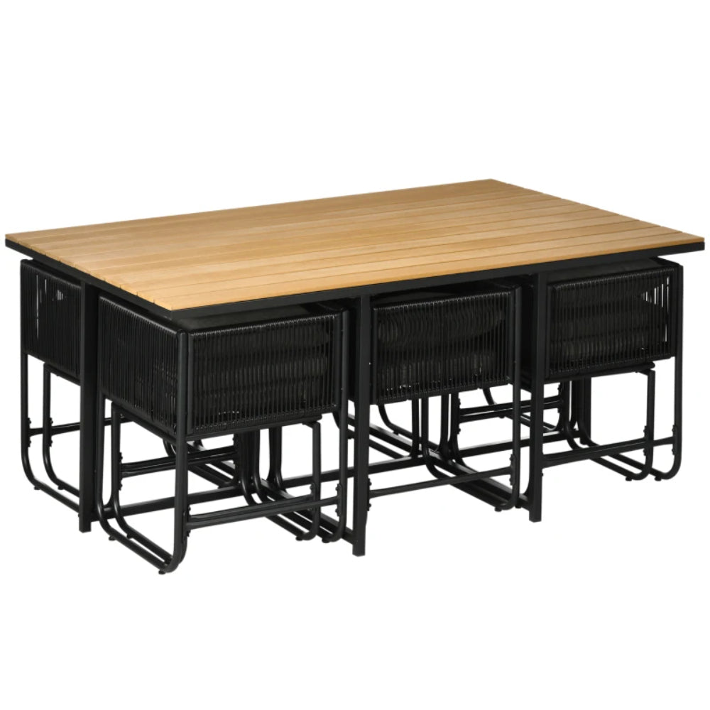 Outsunny 10 Seater Rattan Cube Garden Furniture Set with Wood Grain Plastic Top Table, Black