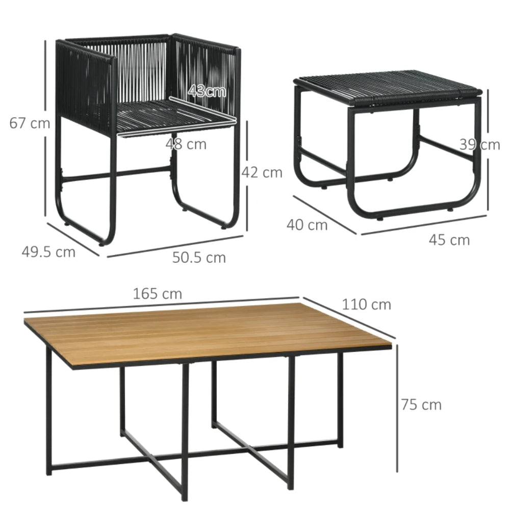 Outsunny 10 Seater Rattan Cube Garden Furniture Set with Wood Grain Plastic Top Table, Black