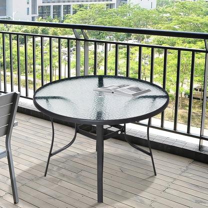 Outsunny 106cm Round Garden Dining Table with Parasol Hole, Tempered Glass Top, Steel Frame 9
