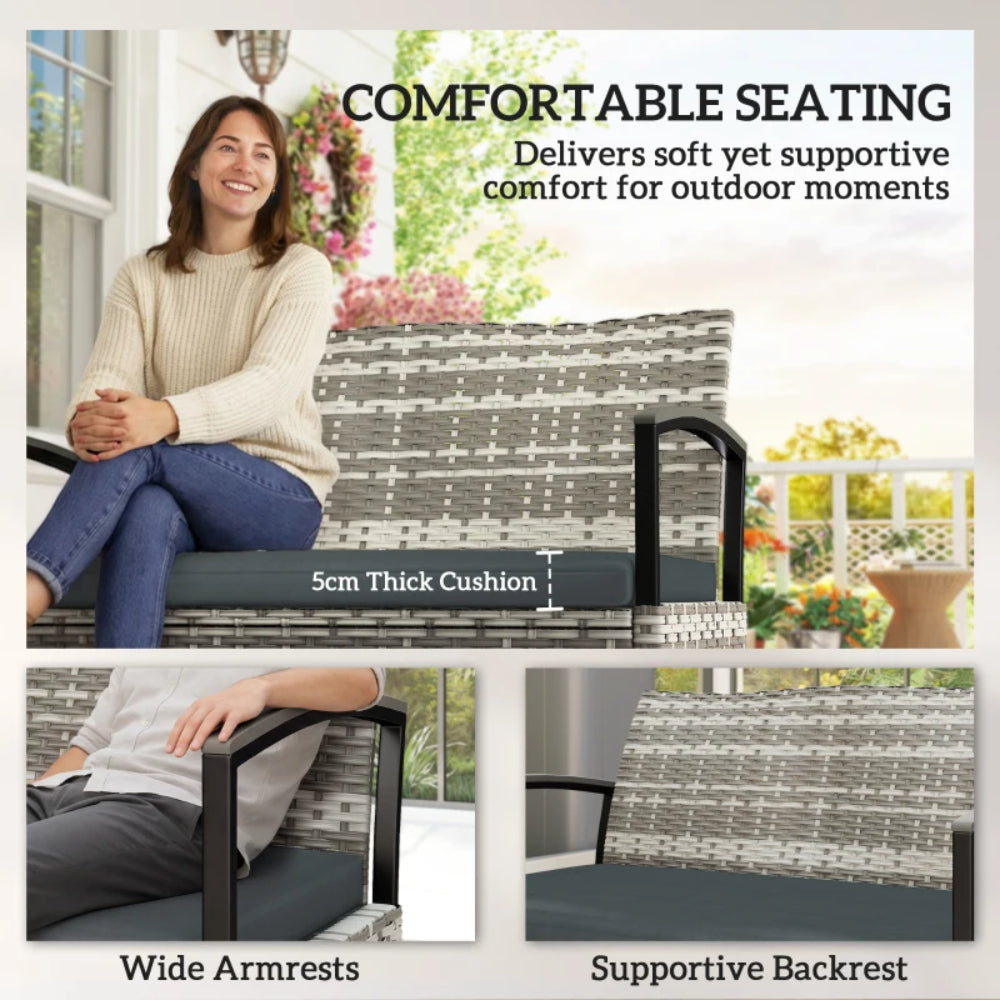 Outsunny 125L Garden Storage Bench, 2 Seater PE Rattan Outdoor Bench Storage Box with Padded Cushion