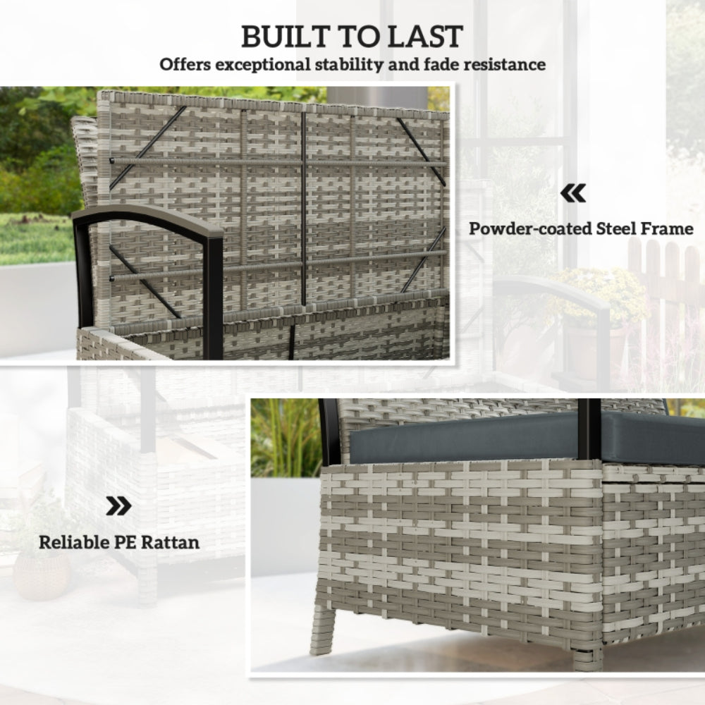 Outsunny 125L Garden Storage Bench, 2 Seater PE Rattan Outdoor Bench Storage Box with Padded Cushion