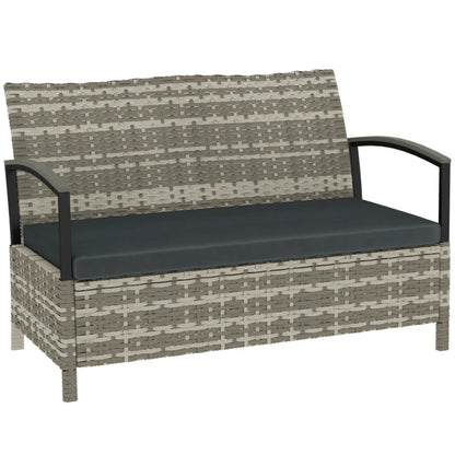Outsunny 125L Garden Storage Bench, 2 Seater PE Rattan Outdoor Bench Storage Box with Padded Cushion