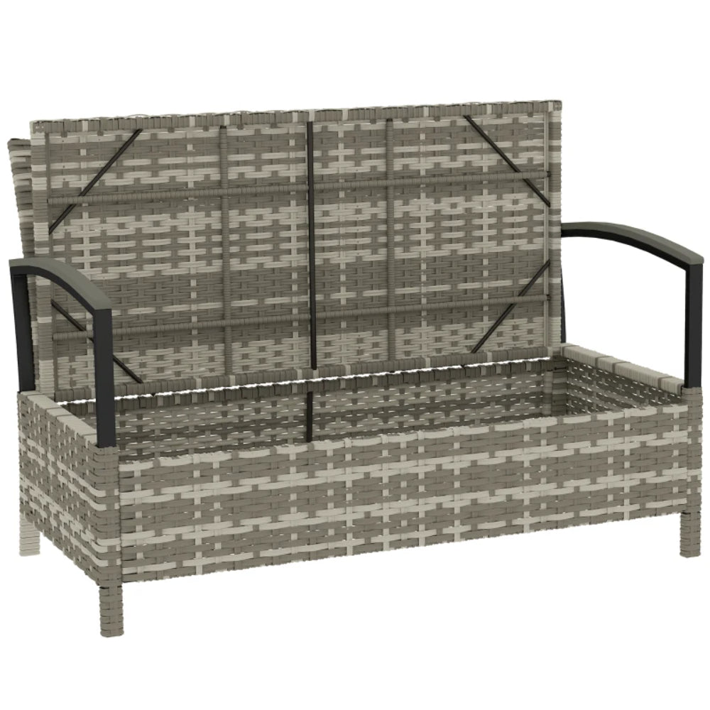 Outsunny 125L Garden Storage Bench, 2 Seater PE Rattan Outdoor Bench Storage Box with Padded Cushion