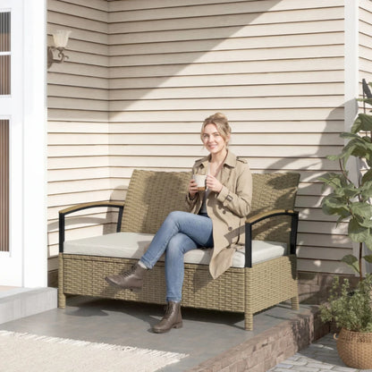 Outsunny 125L Garden Storage Bench, 2 Seater PE Rattan Outdoor Bench Storage Box with Padded Cushion