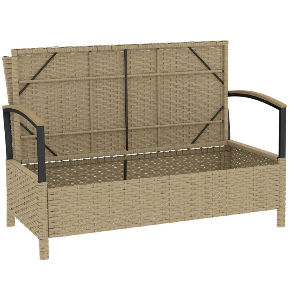 Outsunny 125L Garden Storage Bench, 2 Seater PE Rattan Outdoor Bench Storage Box with Padded Cushion