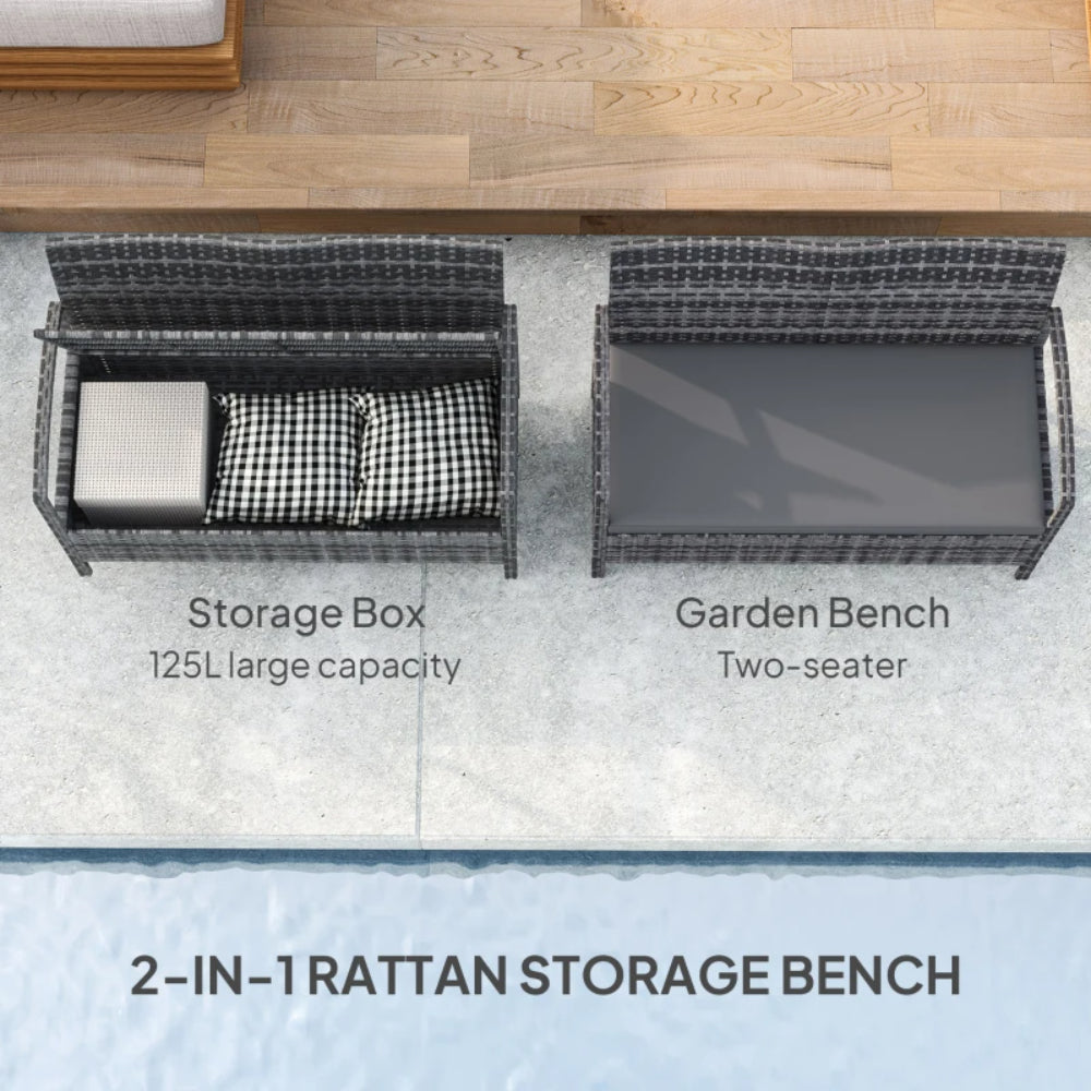 Outsunny 125L Storage Garden Bench, with Cushion