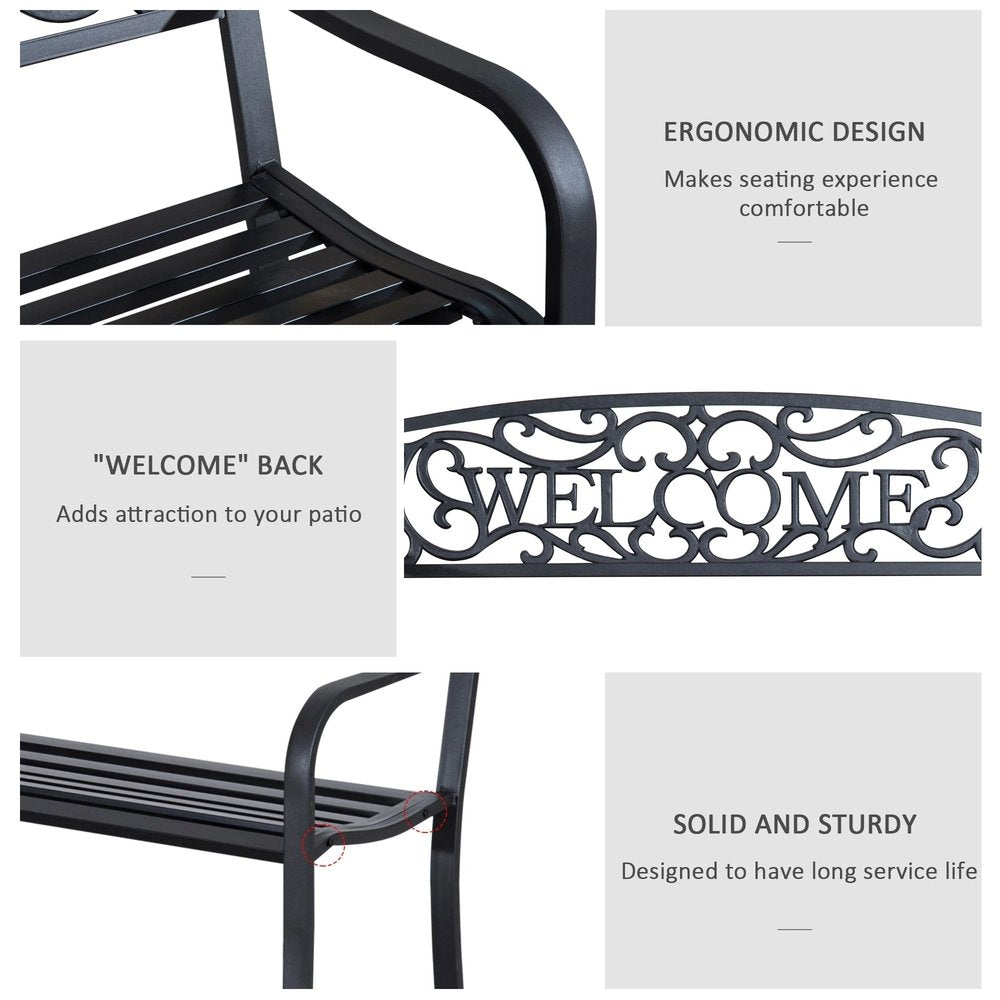 Outsunny 126Lx60Wx85H cm Steel Bench-Black 4