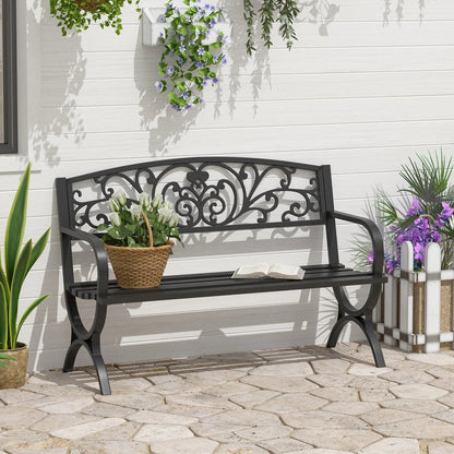 Outsunny 127L x 60W x 85H cm Powder Coated Garden Bench for Patio Backyard, Steel-Black 1