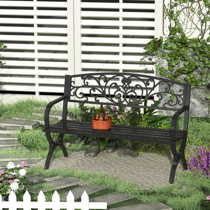 Outsunny 127L x 60W x 85H cm Powder Coated Garden Bench for Patio Backyard, Steel-Black 10