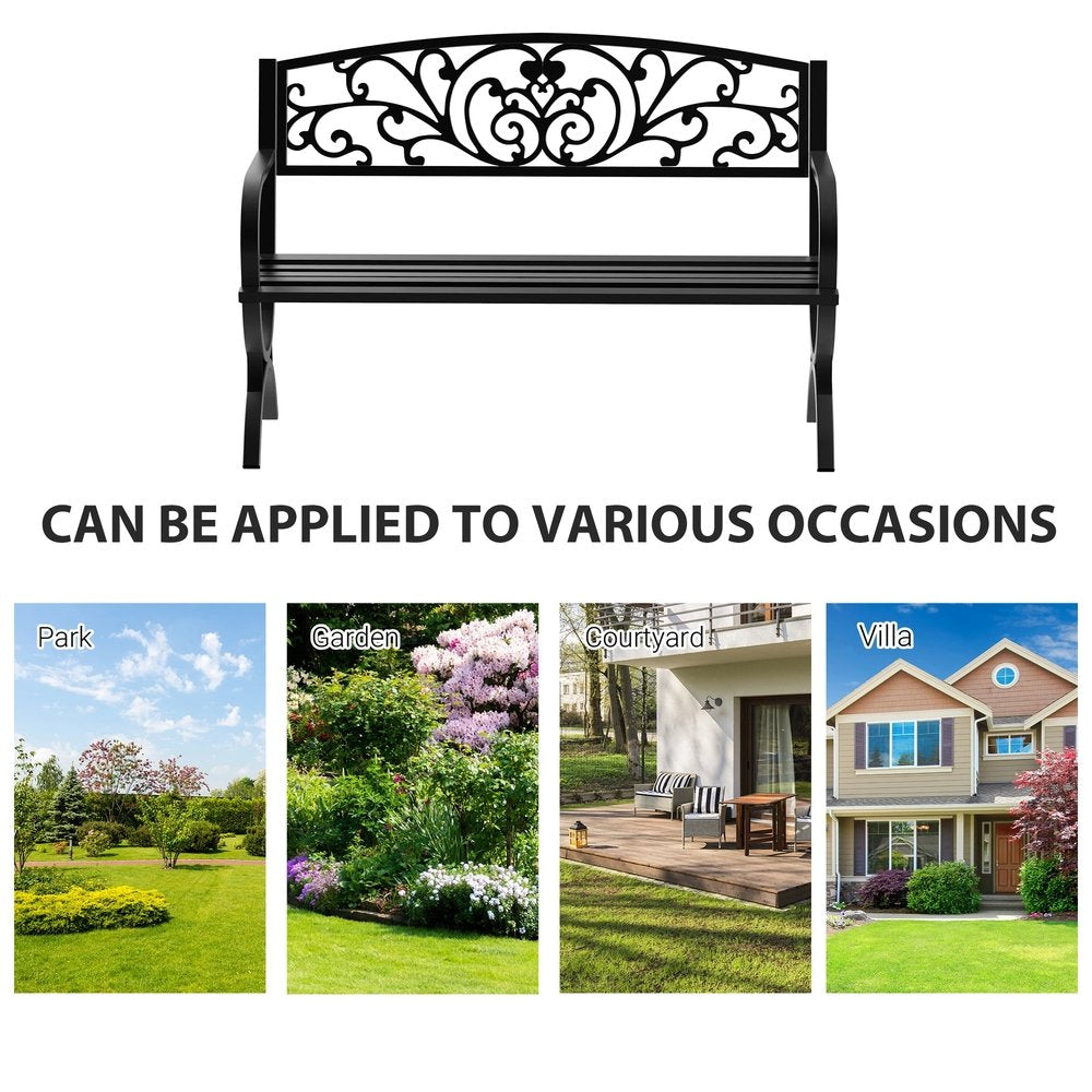 Outsunny 127L x 60W x 85H cm Powder Coated Garden Bench for Patio Backyard, Steel-Black 5