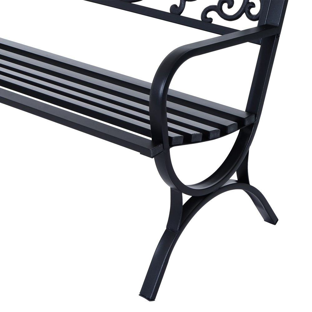 Outsunny 127L x 60W x 85H cm Powder Coated Garden Bench for Patio Backyard, Steel-Black 6
