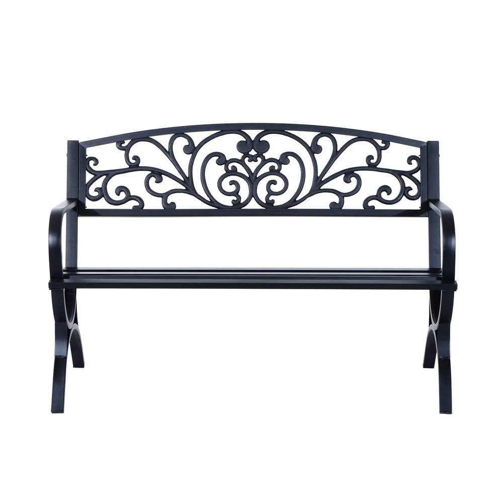 Outsunny 127L x 60W x 85H cm Powder Coated Garden Bench for Patio Backyard, Steel-Black 8