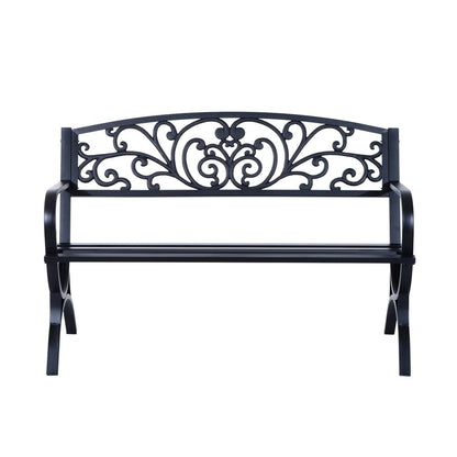 Outsunny 127L x 60W x 85H cm Powder Coated Garden Bench for Patio Backyard, Steel-Black 8