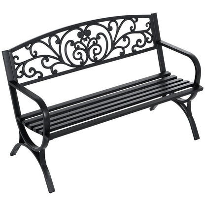 Outsunny 127L x 60W x 85H cm Powder Coated Garden Bench for Patio Backyard, Steel-Black 9