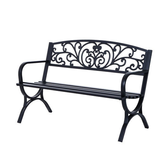 Outsunny 127L x 60W x 85H cm Powder Coated Garden Bench for Patio Backyard, Steel-Black 