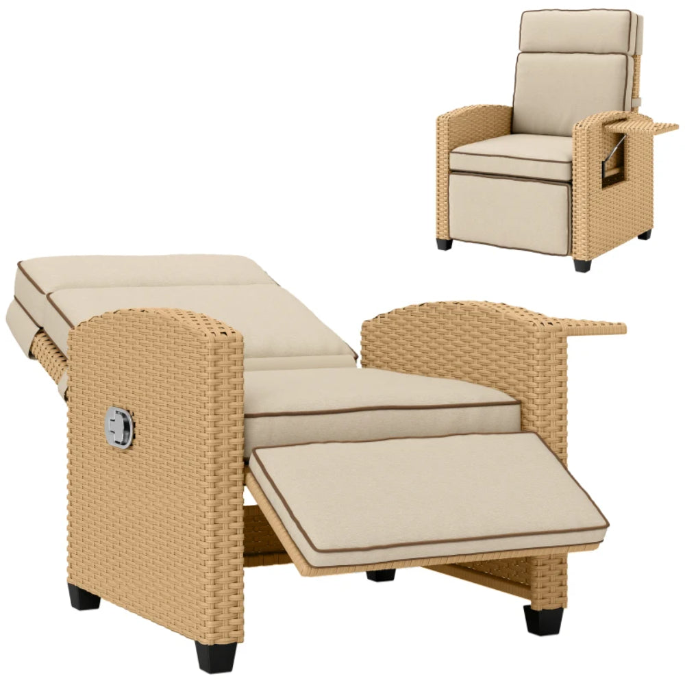 Outsunny 145&deg; Reclining Rattan Armchair, with Footrest