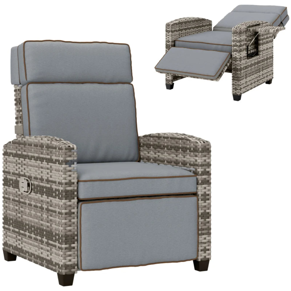 Outsunny 145&deg; Reclining Rattan Armchair, with Footrest