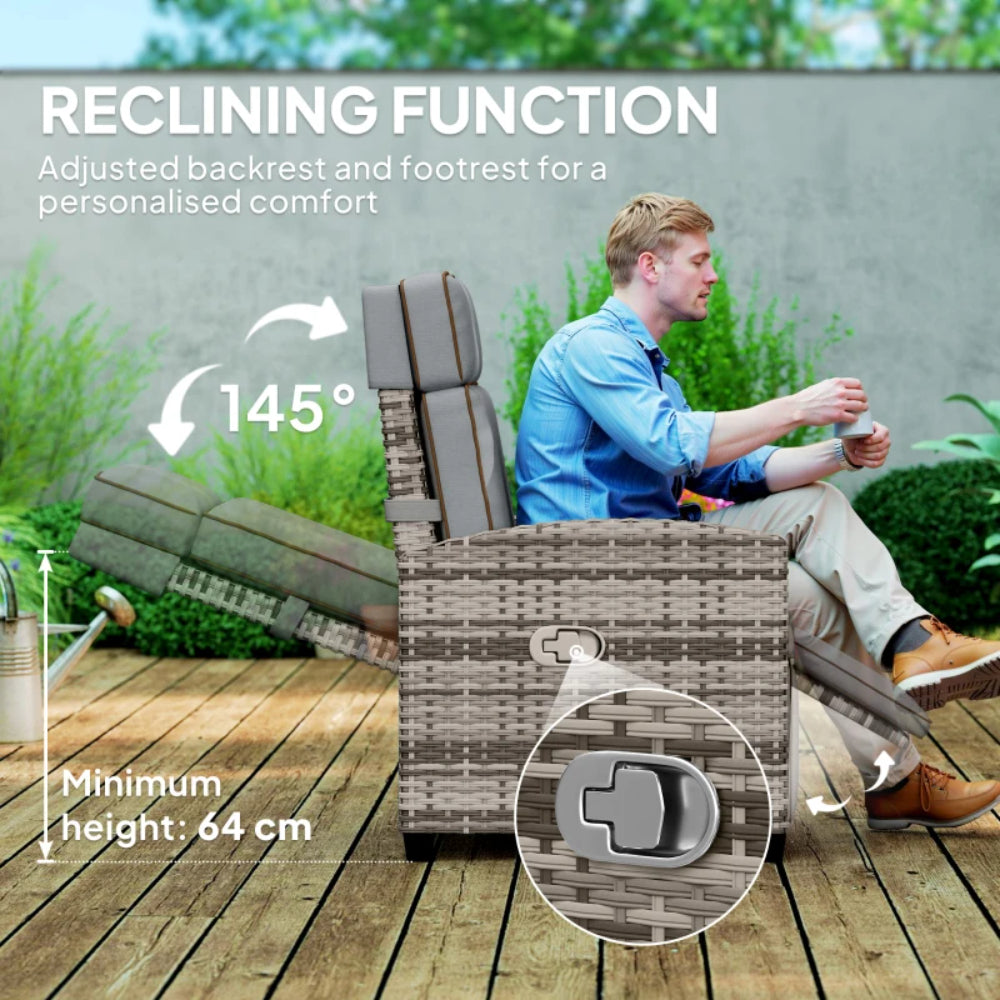 Outsunny 145&deg; Reclining Rattan Armchair, with Footrest
