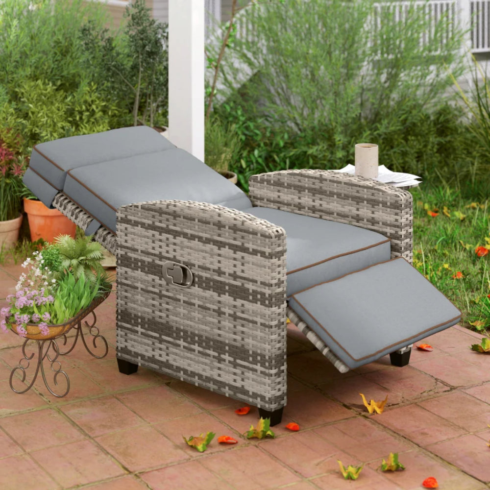 Outsunny 145&deg; Reclining Rattan Armchair, with Footrest