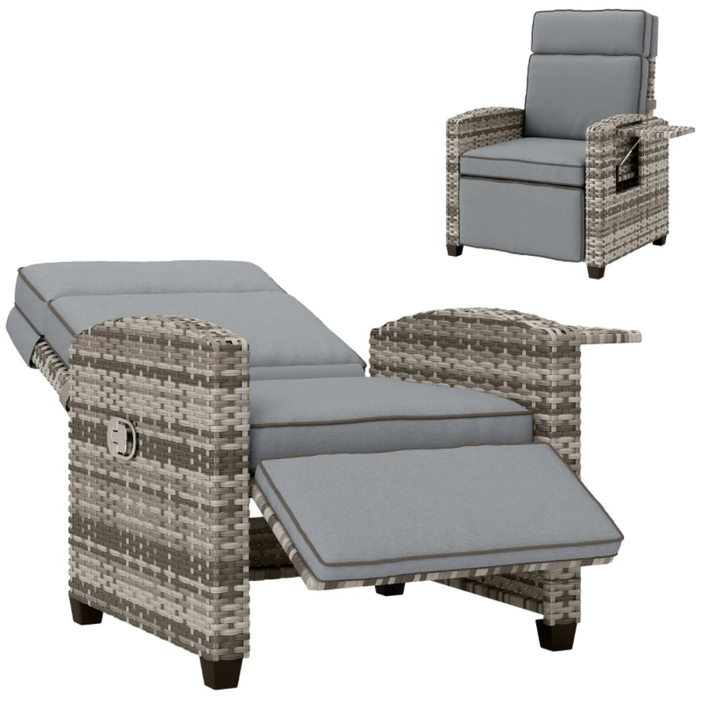 Outsunny 145&deg; Reclining Rattan Armchair, with Footrest