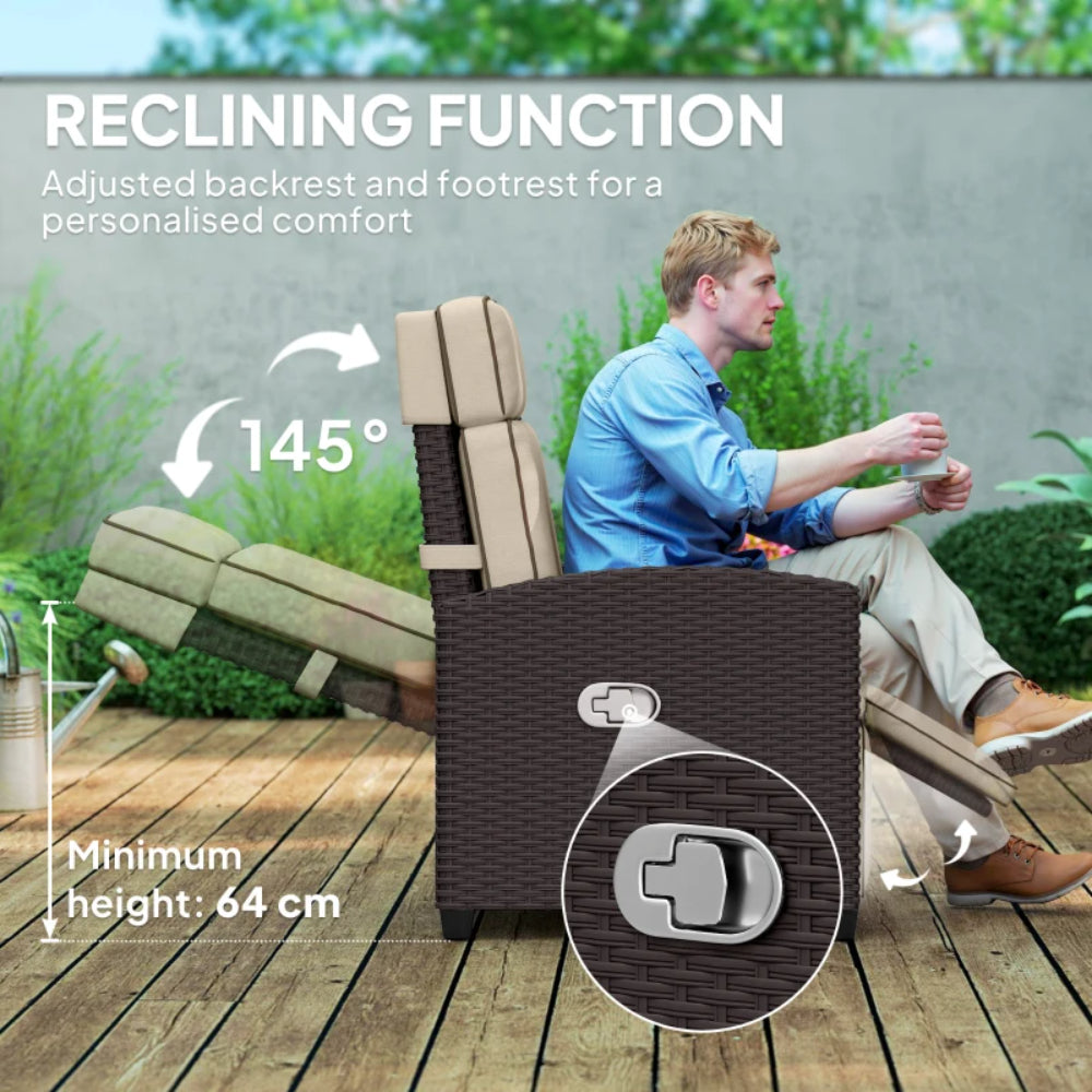 Outsunny 145&deg; Reclining Rattan Armchair, with Footrest