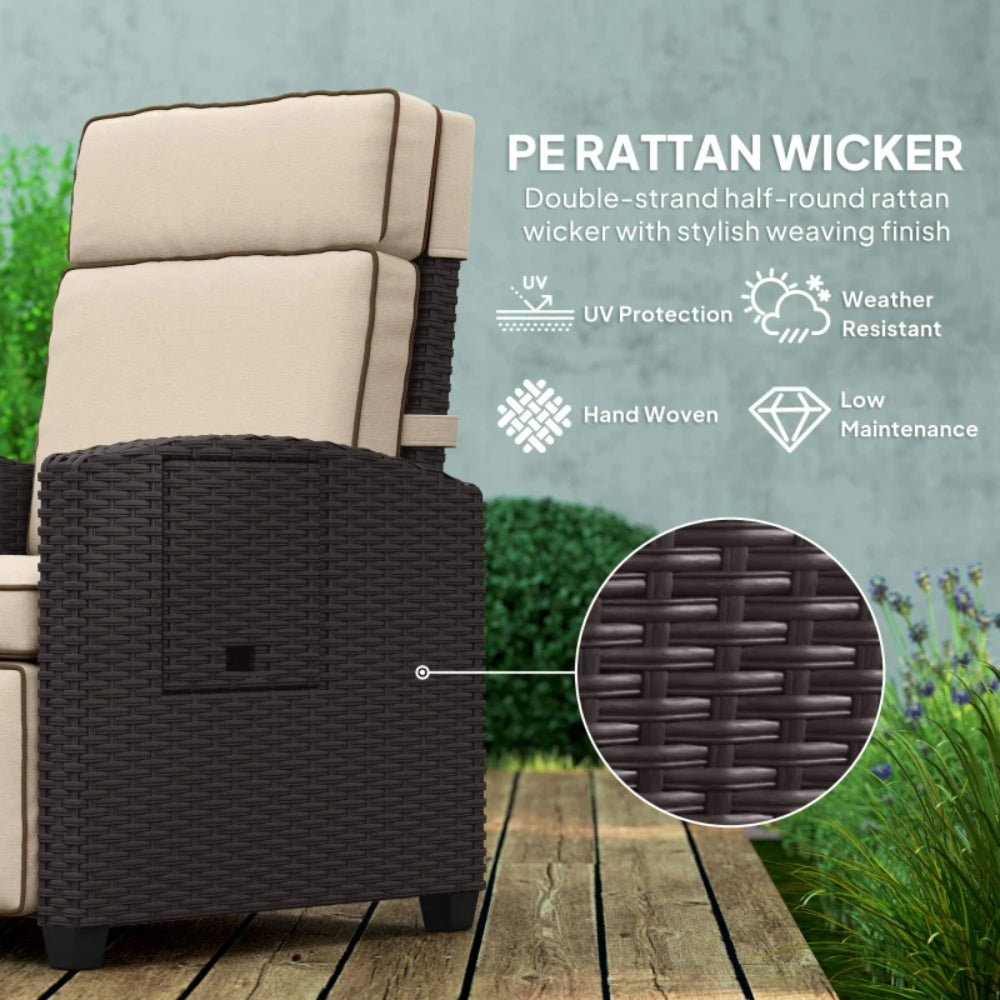 Outsunny 145&deg; Reclining Rattan Armchair, with Footrest