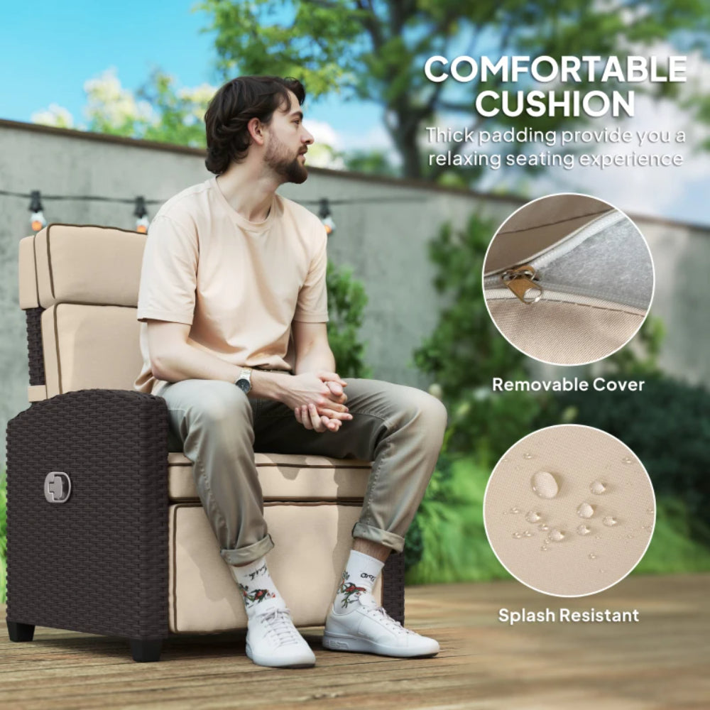 Outsunny 145&deg; Reclining Rattan Armchair, with Footrest