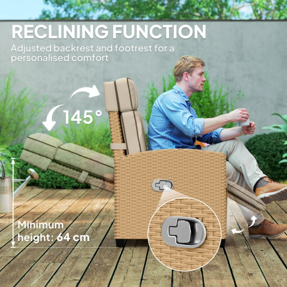 Outsunny 145&deg; Reclining Rattan Armchair, with Footrest