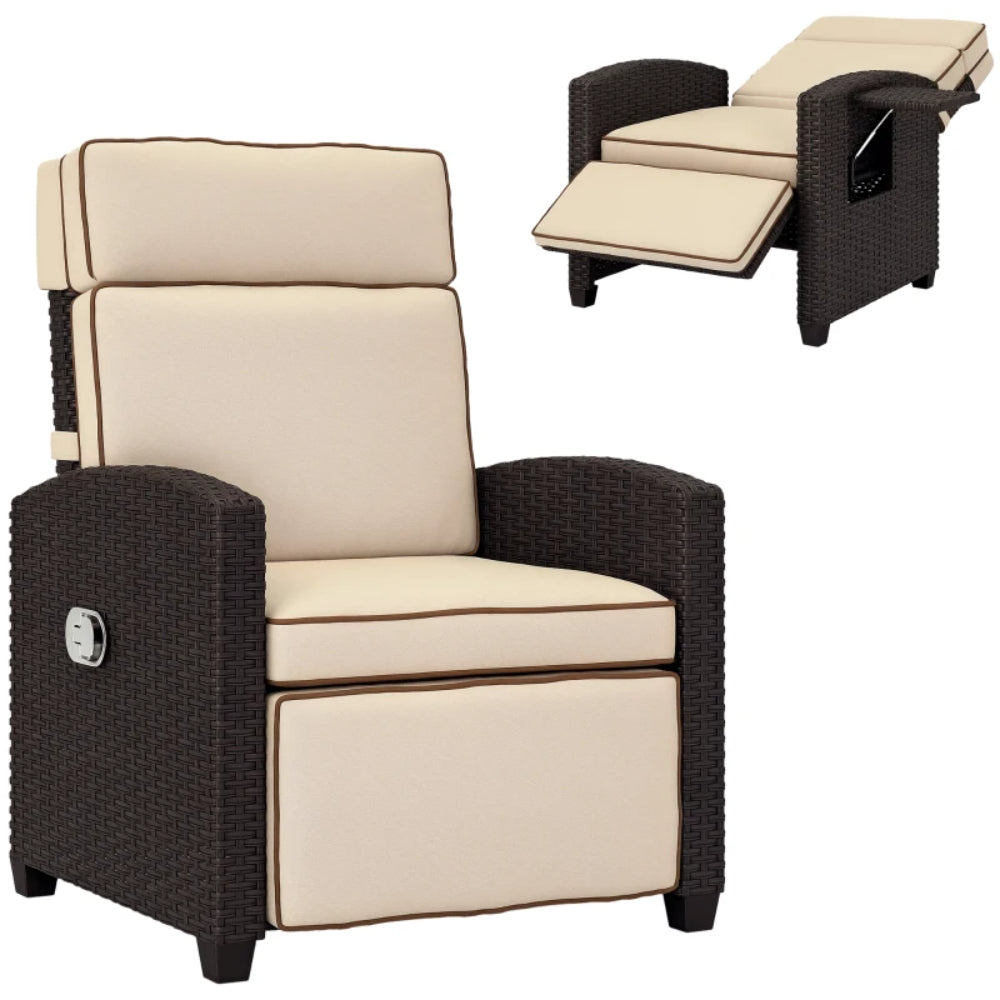 Outsunny 145&deg; Reclining Rattan Armchair, with Footrest