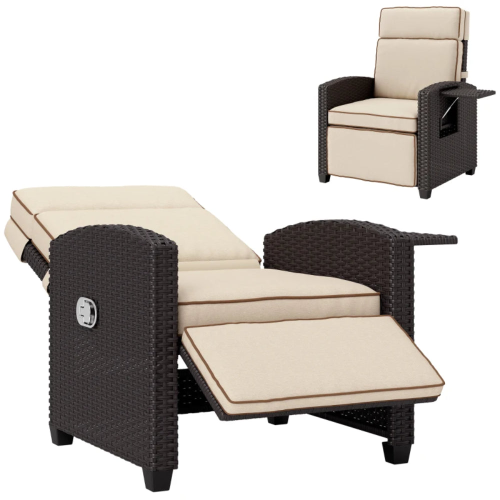 Outsunny 145&deg; Reclining Rattan Armchair, with Footrest
