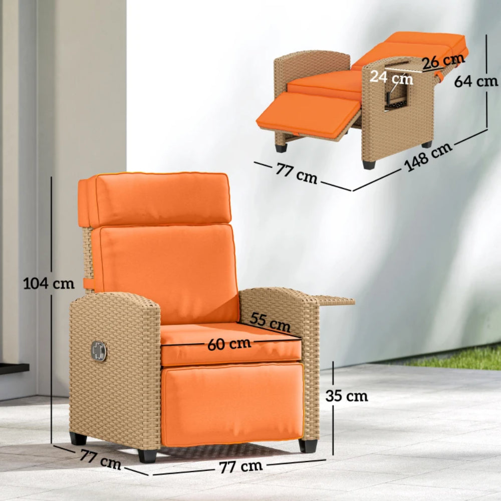 Outsunny 145&deg; Reclining Rattan Armchair, with Footrest