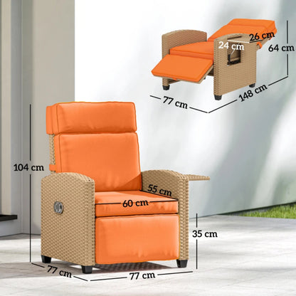 Outsunny 145&deg; Reclining Rattan Armchair, with Footrest