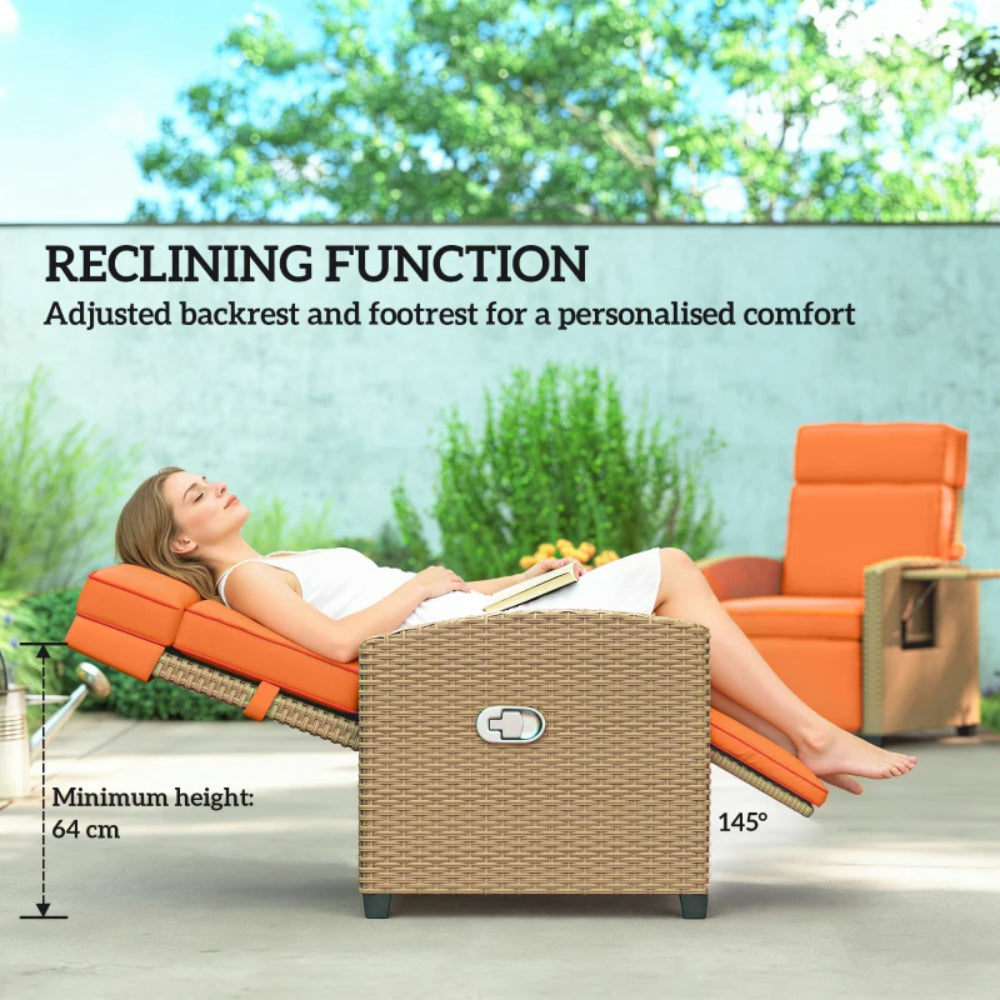 Outsunny 145&deg; Reclining Rattan Armchair, with Footrest