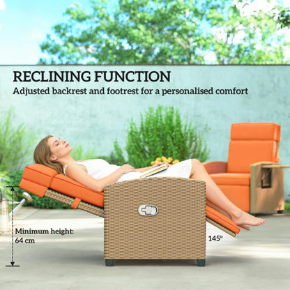 Outsunny 145&deg; Reclining Rattan Armchair, with Footrest