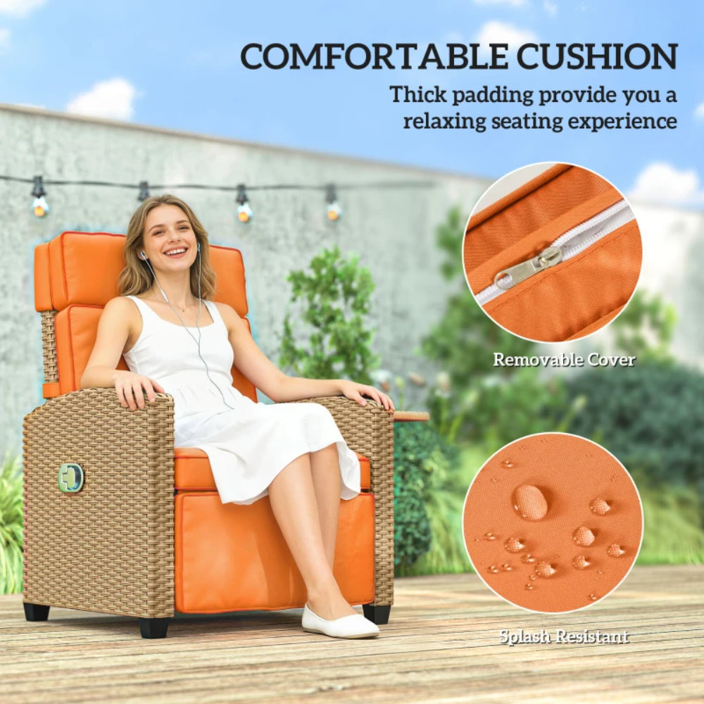 Outsunny 145&deg; Reclining Rattan Armchair, with Footrest