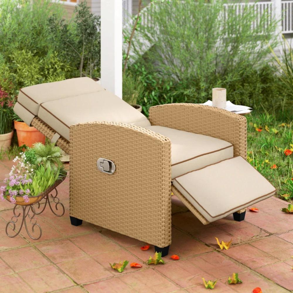 Outsunny 145&deg; Reclining Rattan Armchair, with Footrest