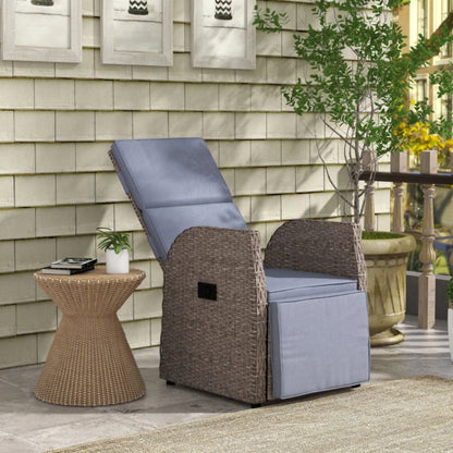 Outsunny 148&deg; Reclining Rattan Garden Armchair, with Footrest - Brown/Grey