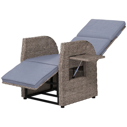 Outsunny 148&deg; Reclining Rattan Garden Armchair, with Footrest - Brown/Grey