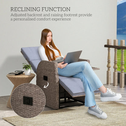 Outsunny 148&deg; Reclining Rattan Garden Armchair, with Footrest - Brown/Grey