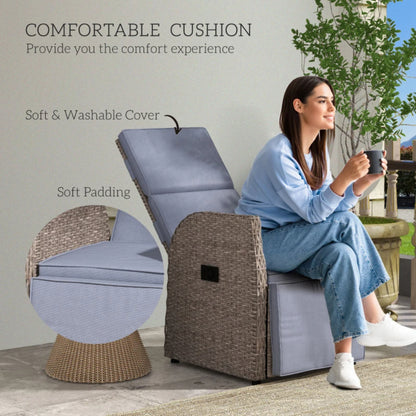 Outsunny 148&deg; Reclining Rattan Garden Armchair, with Footrest - Brown/Grey