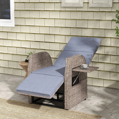 Outsunny 148&deg; Reclining Rattan Garden Armchair, with Footrest - Brown/Grey