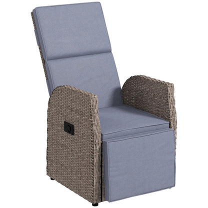 Outsunny 148&deg; Reclining Rattan Garden Armchair, with Footrest - Brown/Grey