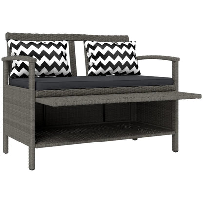 Outsunny 160L Storage Two-Seater Rattan Bench - Grey