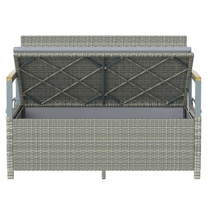 Outsunny 170 L Garden Storage Bench with Zipped Liner, 2 Seater Rattan Garden Bench with Storage, Gas Strut, Cushion, Light Grey 10