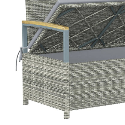 Outsunny 170 L Garden Storage Bench with Zipped Liner, 2 Seater Rattan Garden Bench with Storage, Gas Strut, Cushion, Light Grey 9