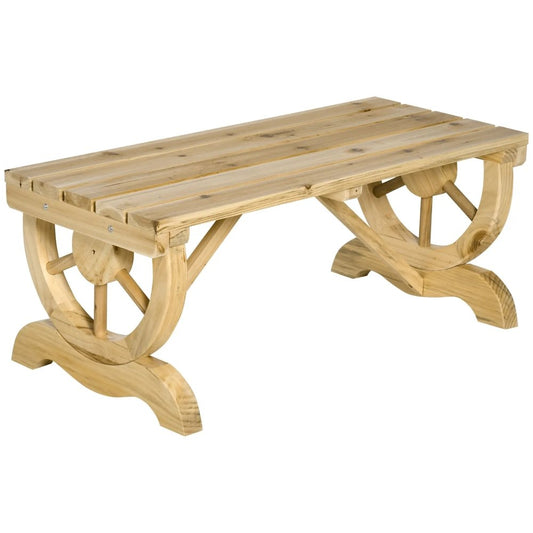 Outsunny 2-Person Garden Bench Rustic Wooden Outdoor Bench with Wheel-Shaped Legs Slatted Seat for Patio Natural Wood Effect 