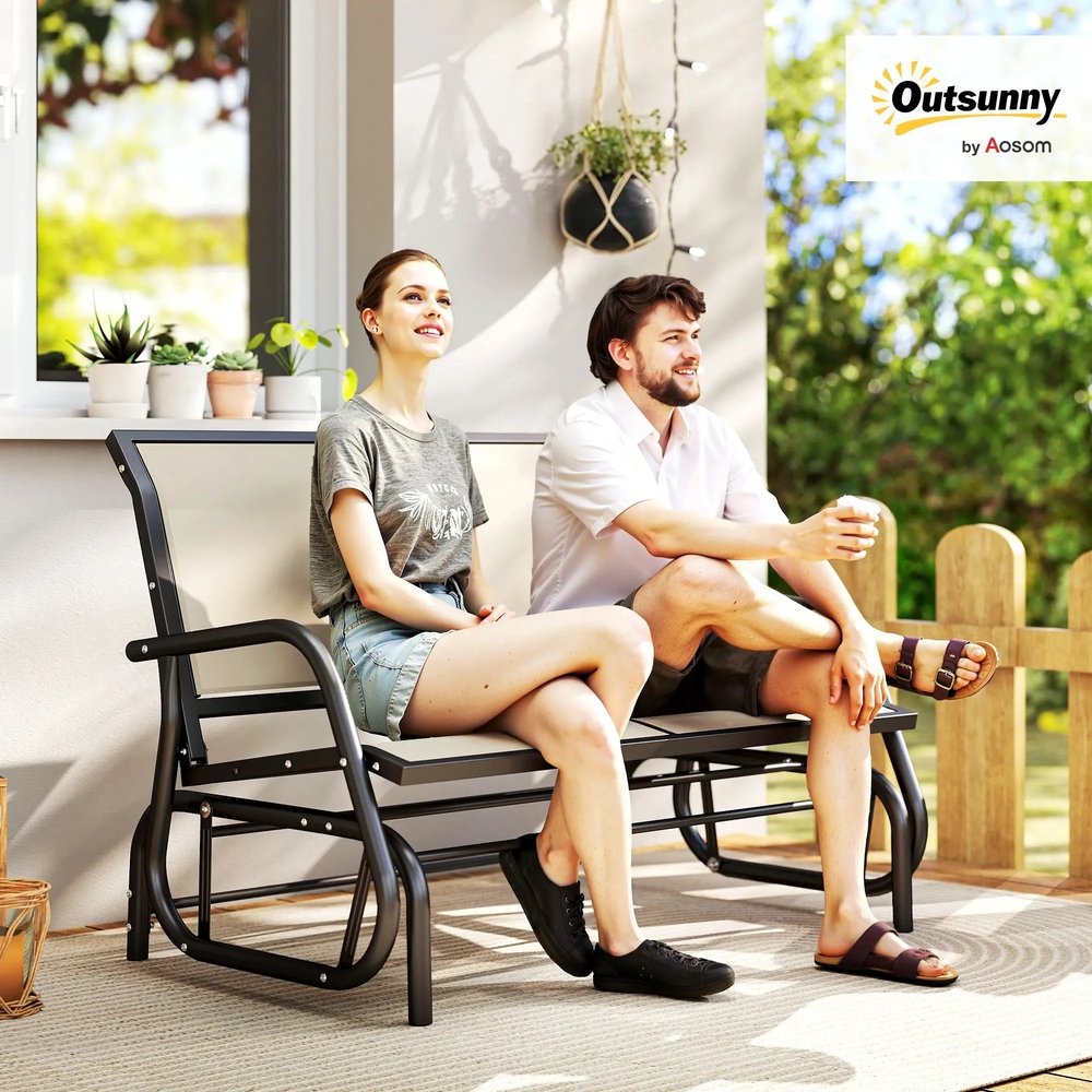 Outsunny 2-Person Outdoor Glider Bench Patio Double Swing Gliding Chair Loveseat w/Power Coated Steel Frame for Garden Patio Porch, Cream 1