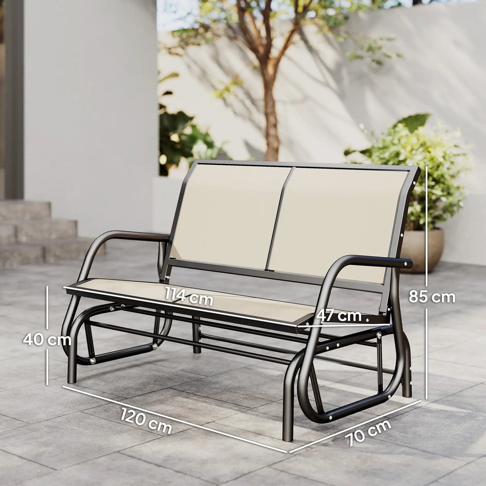 Outsunny 2-Person Outdoor Glider Bench Patio Double Swing Gliding Chair Loveseat w/Power Coated Steel Frame for Garden Patio Porch, Cream 2